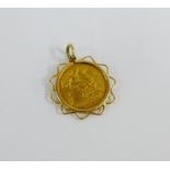 Edward VII 1906 gold half sovereign in a 9 carat gold pendant mount