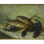 W. Voorendt 'Fish and Lobster Still Life' Oil-on-Canvas, signed and dated 1899, in an ornate
