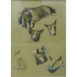 Mid Century School Pastel Sketch of Dogs Signed indistinctly and dated 1964, in a glazed frame, 52 x