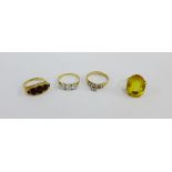 Four 9 carat gold gemset dress rings (4)