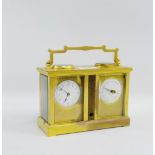 Brass cased clock and barometer with compass to top, 16.5 x 11cm excluding handle