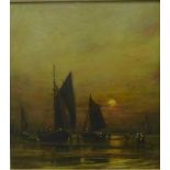 Sam Bough (1822-1878) 'Fishing Boats on the Shoreline' Oil-on-Board, signed, in a giltwood frame, 23