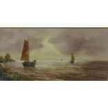 Kollmar 'Fishing Boats and Shoreline' Oil-on-Canvas' signed, in a giltwood frame, 79 x 39cm