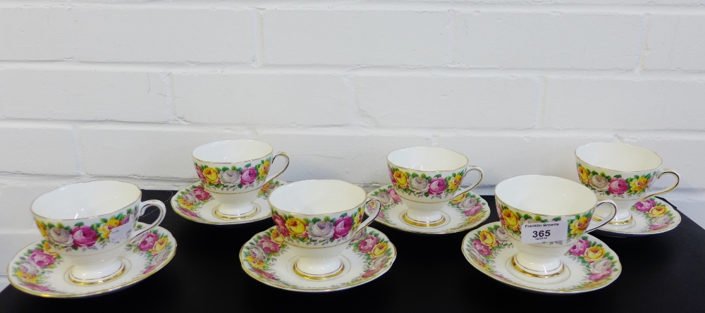 Set of six Gladstone 'Rosemary' patterned cups and saucers, (12)
