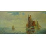 20th Century School 'Sailing Boats' Oil-on-Canvas' Signed indistinctly, framed, 80 x 40cm