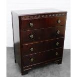 Mid 20th century chest with four long drawers, 92 x 77cm