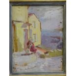 20th Century School 'Village Street with Dog and Figure' Oil-on-Board, apparently unsigned, in a