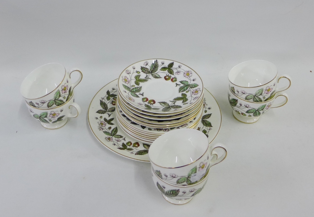 Wedgwood porcelain 'Strawberry Hill' patterned teaset, comprising six cups, six saucers, six side