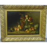19th Century School 'Still Life of Fruit and Flowers' Oil-on-Canvas, apparently unsigned, in an