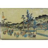 Hiroshige Japanese coloured print, in a glazed frame, 35 x 23cm