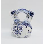 Vieux Rouen Faience twin handled blue and white jug, 21cm high