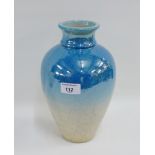 Contemporary studio pottery Raku glazed blue and grey high shouldered baluster vase, 27cm