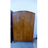 Burr walnut Queen Anne style two-door wardrobe, 198 x 128cm