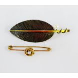 Seed pearl and yellow metal brooch together with another (2)