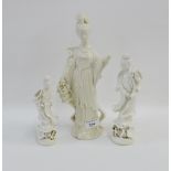 Three Blanc de Chine 'Guan Yin' figures, tallest 32cm, (3)