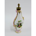 19th century Berlin Porcelain scroll shaped scent bottle decorated with figures in a garden, with