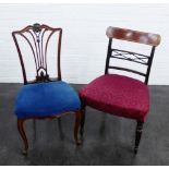 Mahogany side chair with upholstered seat, together with another, 84 x 55cm, (2)