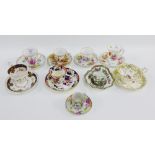 Collection of porcelain cabinet cups and saucers to include Dresden porcelain etc., (a large lot)