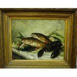 W. Voorendt 'Fish and Lobster Still Life' Oil-on-Canvas, signed and dated 1899, in an ornate