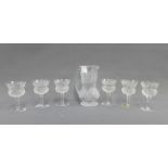 Edinburgh crystal Thistle etched pattern small water jug and set of six small glasses, (7)