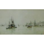 Coloured print of 'The Thames and St. Paul's', in a glazed and giltwood frame, 42 x 24cm