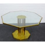 Octagonal brass and glass coffee table, 47 x 80cm