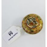 Satsuma circular box and cover intricately painted with figures and stylised motifs, signed to the