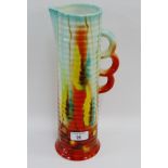 Art Deco Royal Art pottery ribbed vase with three looped handles to side, 22cm high