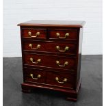 Contemporary stained hardwood chest, the rectangular top with moulded edge above two short and three