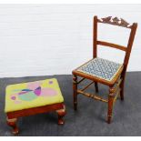 Nursing chair with upholstered seat, together with a stool, 82 x 38cm, (2)