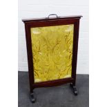 Early 20th century mahogany fire screen with embroidered panel, 90 x 56cm