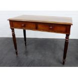 19th century mahogany writing / hall table, the rectangular top with moulded edge over two frieze