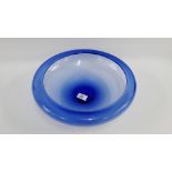 Daum of France, blue art glass bowl, 37cm diameter, etched marks to the base