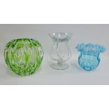 Glassware, to include a blue glass shade, green bowl and a contemporary lustre dish, (3)