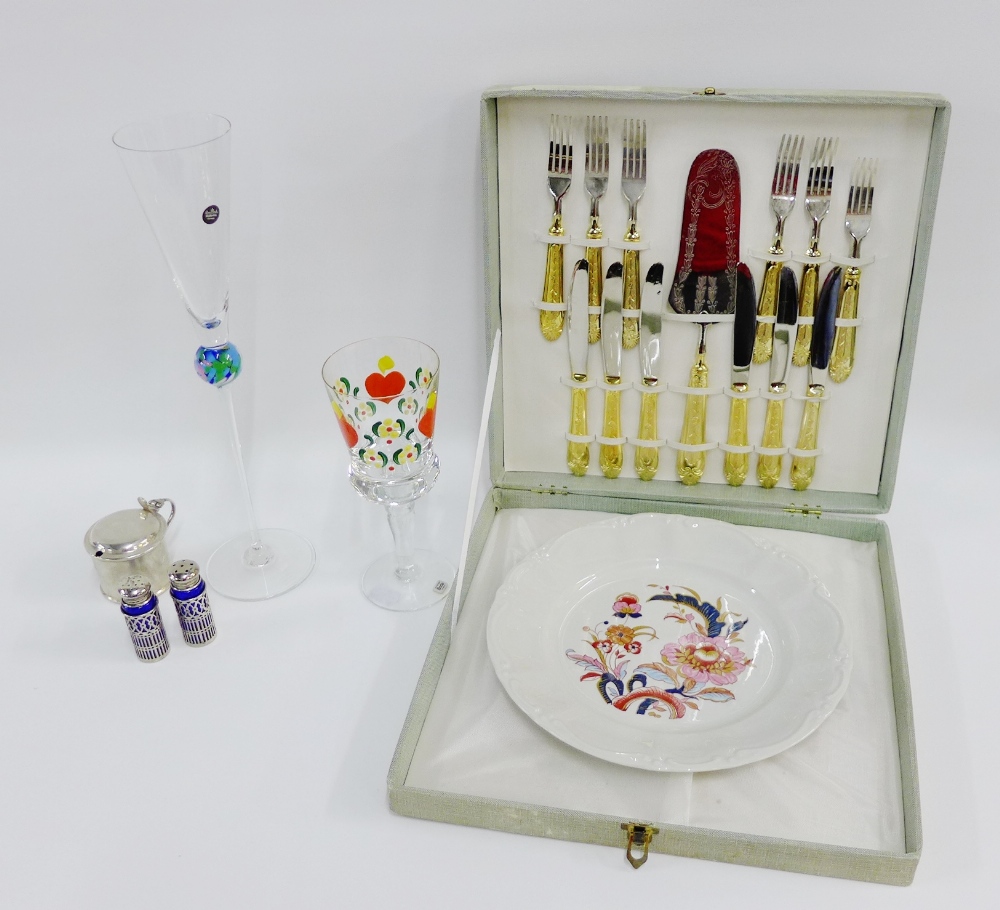 Mixed lot to include a Kosta Boda enamelled glass, a Rosenthal studio line large glass, an Epns