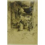 MAJ. Bauer 'Roofed Street in Cairo' Etching, signed in pencil, in a glazed frame, 24 x 35cm