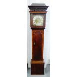 Oak longcase clock with brass dial and inscribed Stringer, Stockport, 210 x 50cm