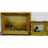 Two framed coloured prints in ornate giltwood frames, largest 37 x 30cm, (2)