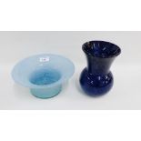 Two pieces of blue art glass to include a bowl and a Strathearn style vase, (2)