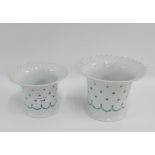 Two white glazed continental porcelain planters, painted with Cornflower pattern and reticulated