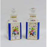 Pair of Paris porcelain cologne bottles and stoppers with hand painted floral panels and gilt