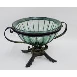 Wrought iron and glass fruit bowl on stand