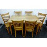 Light oak dining table and six chairs, 80 x 146, (7)