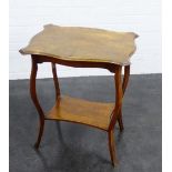 Edwardian mahogany serpentine two tier side table, 75 x 60cm