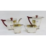 George VI silver four piece tea and coffee set, comprising teapot, coffee pot, sugar and cream, by