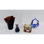 Collection of art glass to include an Alvar Alto style vase, two flower vases, a Caithness