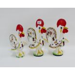 Set of three coloured continental pottery roosters, tallest 28cm, (3)