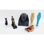 Mixed lot of Egyptian related items to include a seated statuette Imhotep, two British Museum