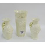 Three cream ware vases, tallest 19cm, (3)