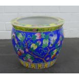 Oriental style blue glazed planter / bowl, 26 x 31cm